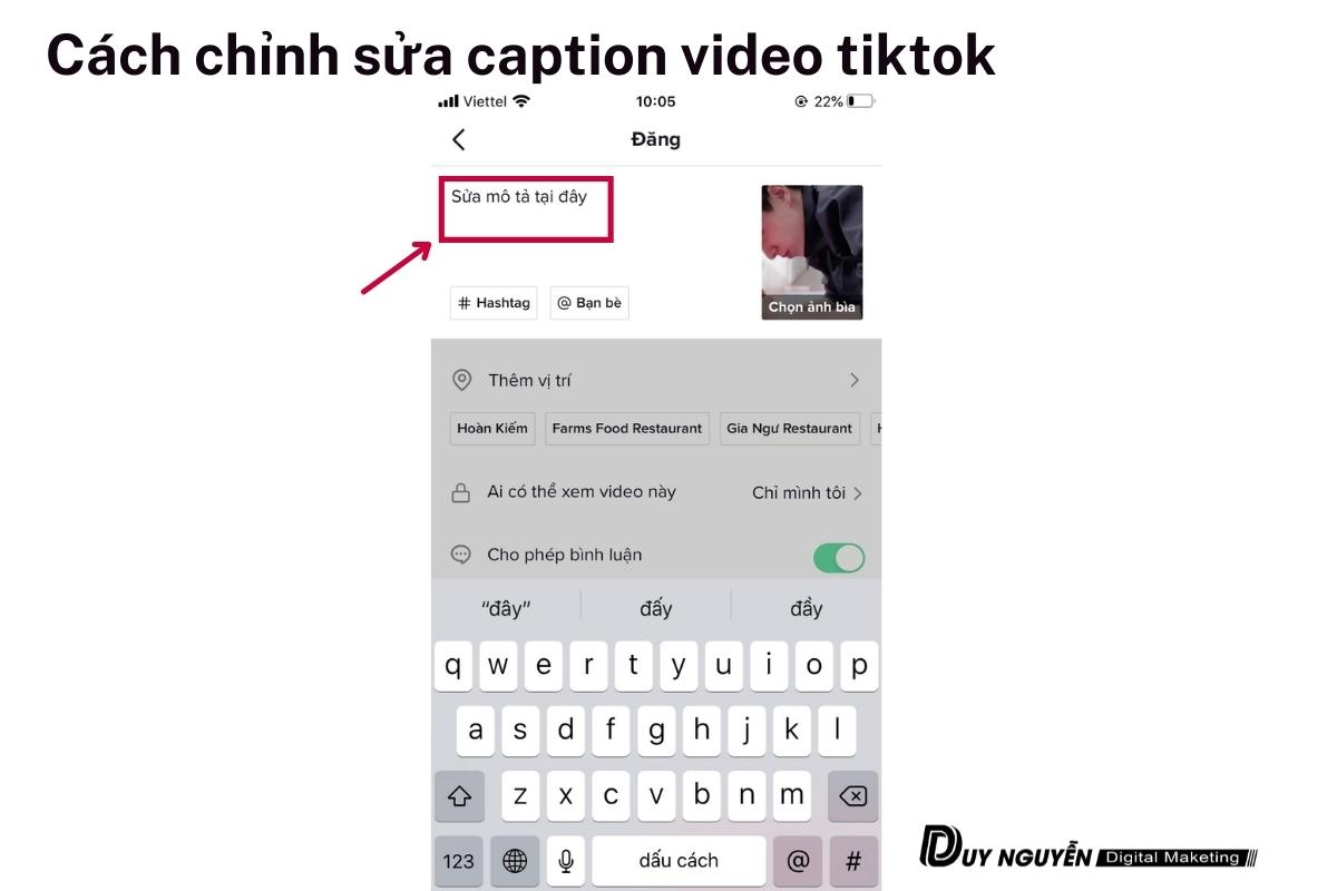 chỉnh sửa caption video tiktok