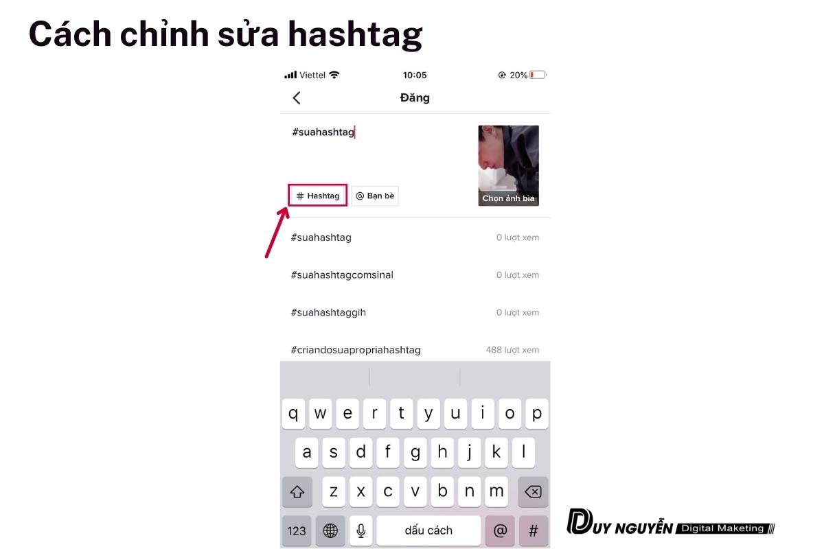 Chỉnh sửa hashtag video tiktok