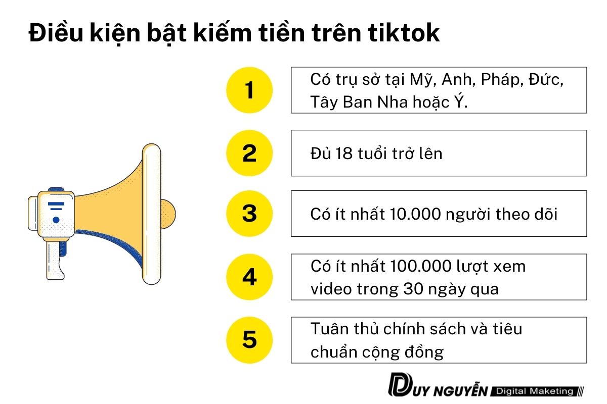 Điều kiện bật kiếm tiền từ tiktok