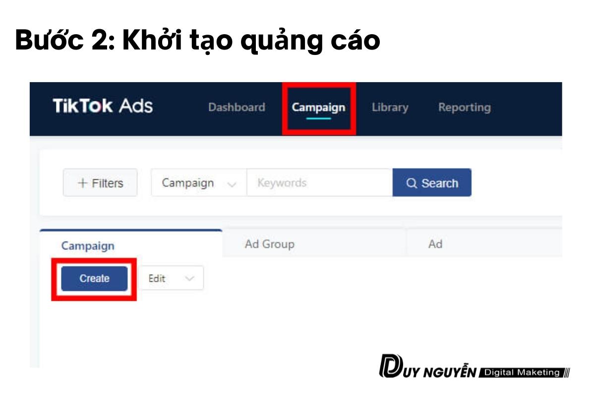 khởi tạo chiến dịch quảng cáo tiktok 