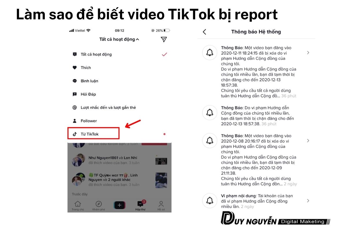 làm sao để biết video tiktok bị report