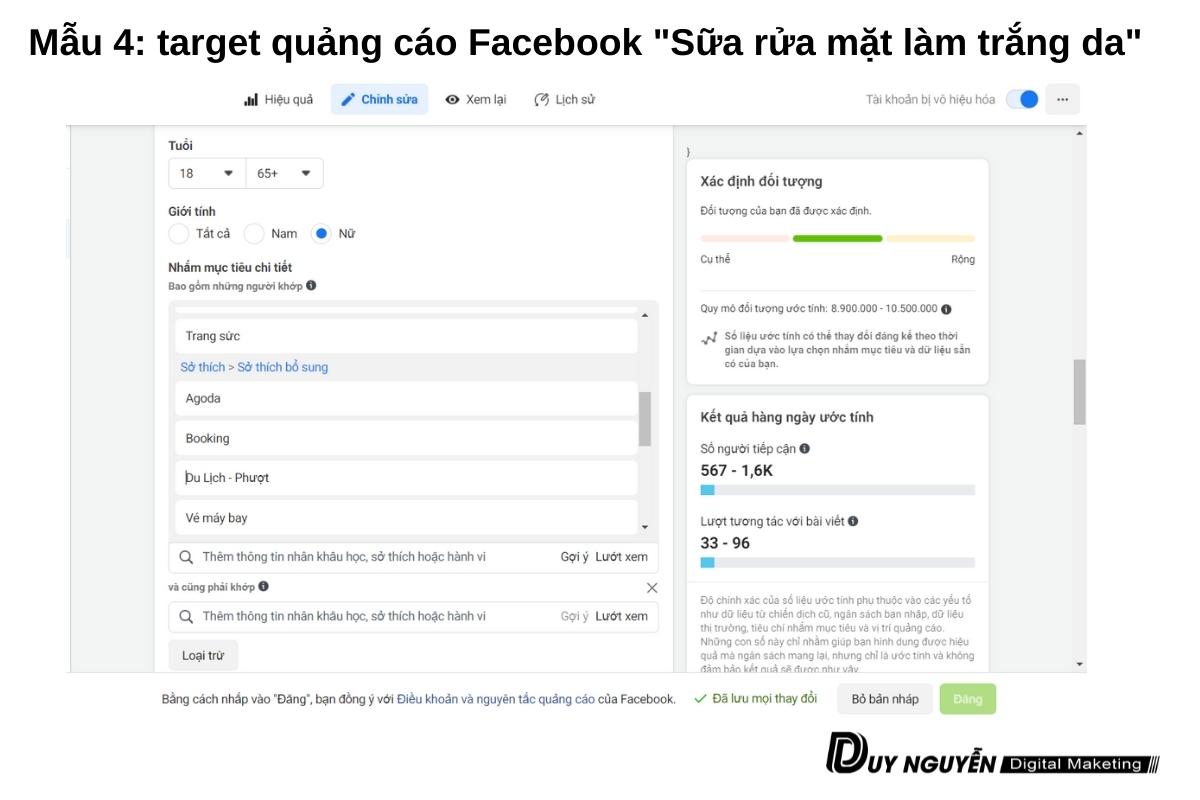 Mẫu 4 target sửa rửa mặt làm trắng da