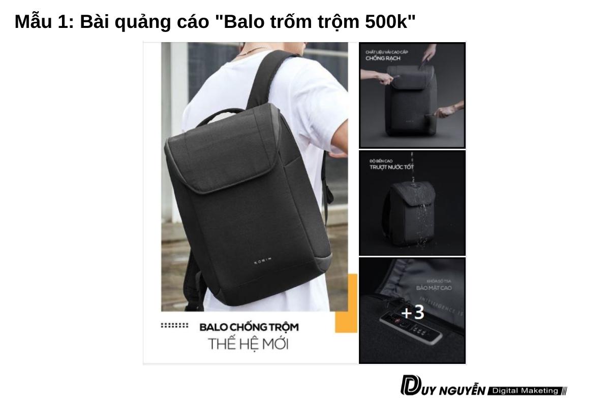 mẫu bài quảng cáo balo chống trộm