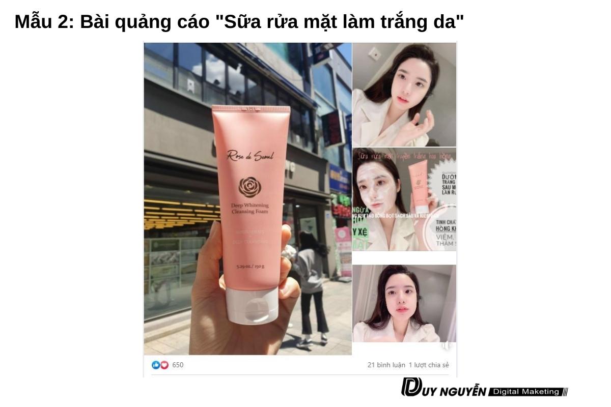 mẫu 2 bài quảng sửa rửa mặt làm trắng da