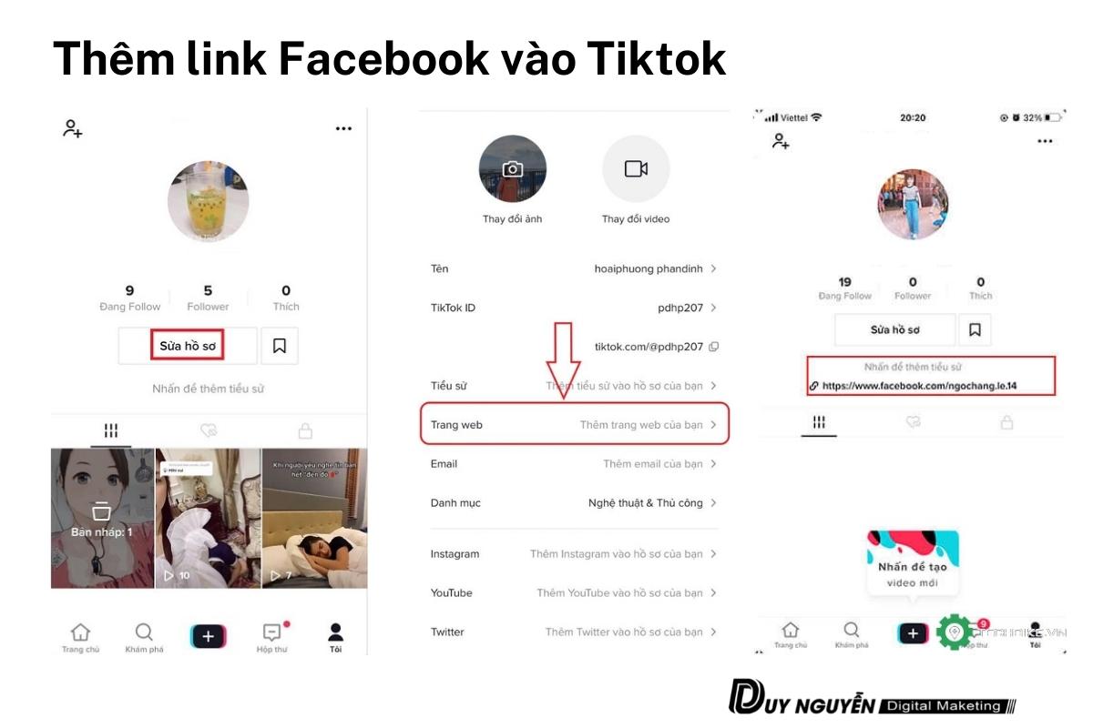 thêm liên kết facebook vào tiktok