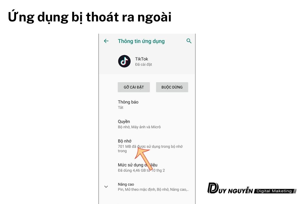 ứng dụng bị thoát ra ngoài