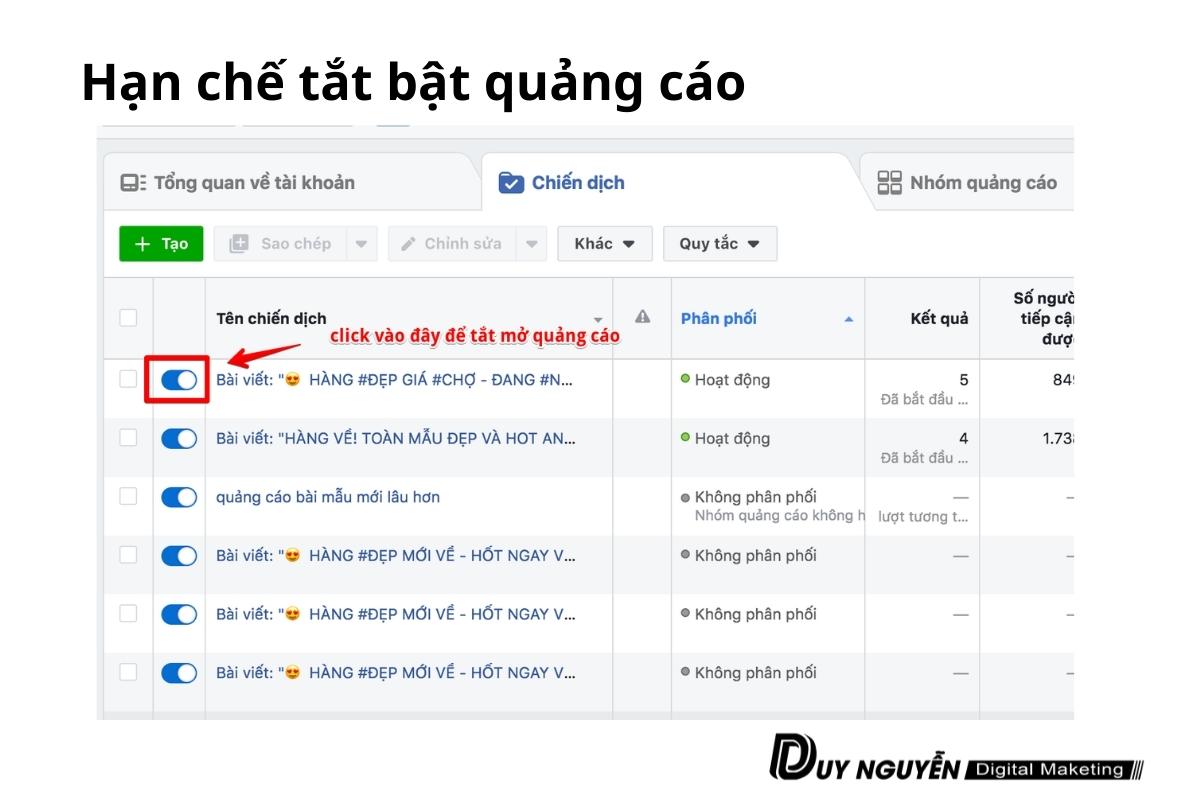 hạn chế tắt bật quảng cáo