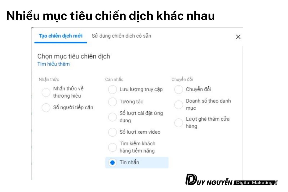 nhiều mục tiêu chiến dịch có thể lựa chọn