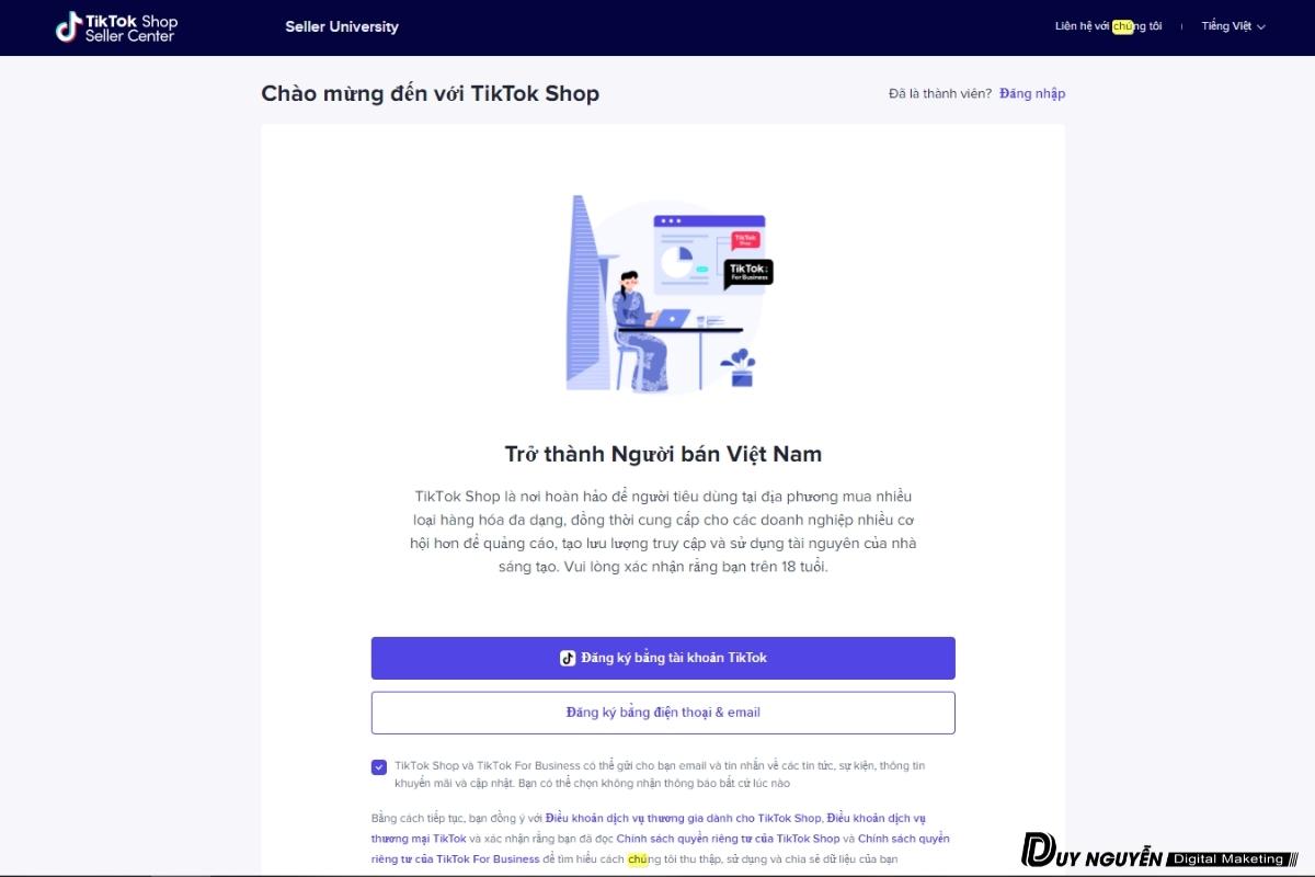 đăng ký tài khoản tiktok shop